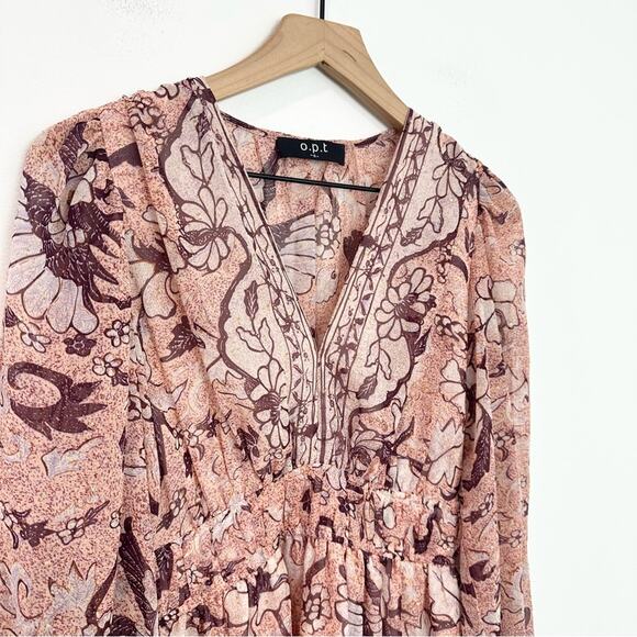 O.P.T Lurex Pink Floral Mini Dress Bohemian Lined Size Small - Picture 3 of 5